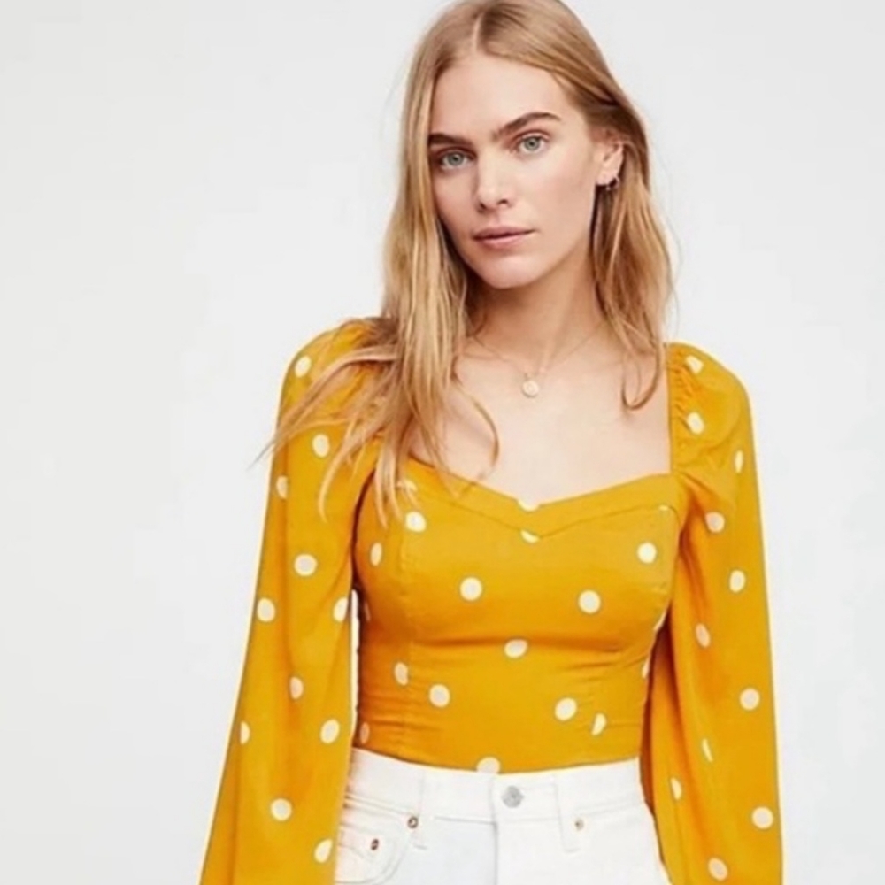 Free People Gold Dot cropped blouse